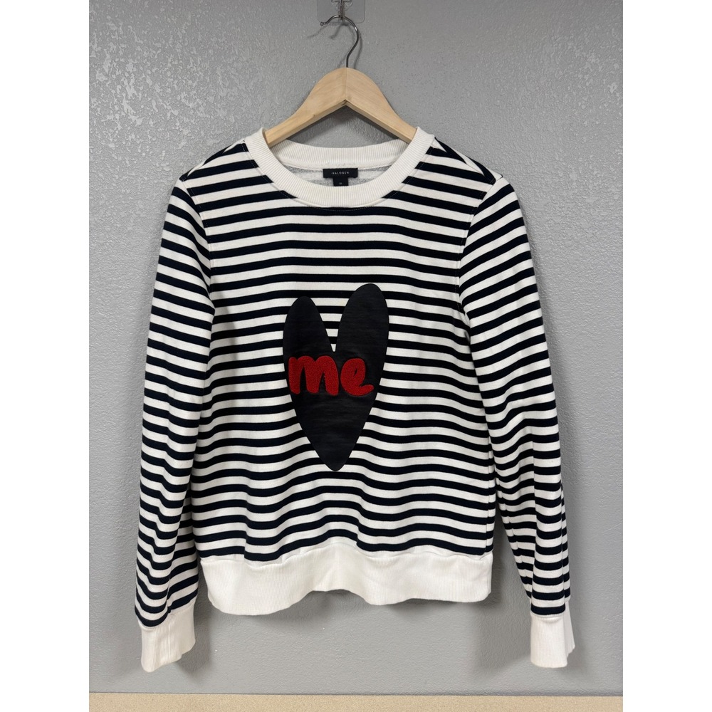 Halogen Black‎ White Stripe Heart Me Sweatshirt Pullover Womens Medium